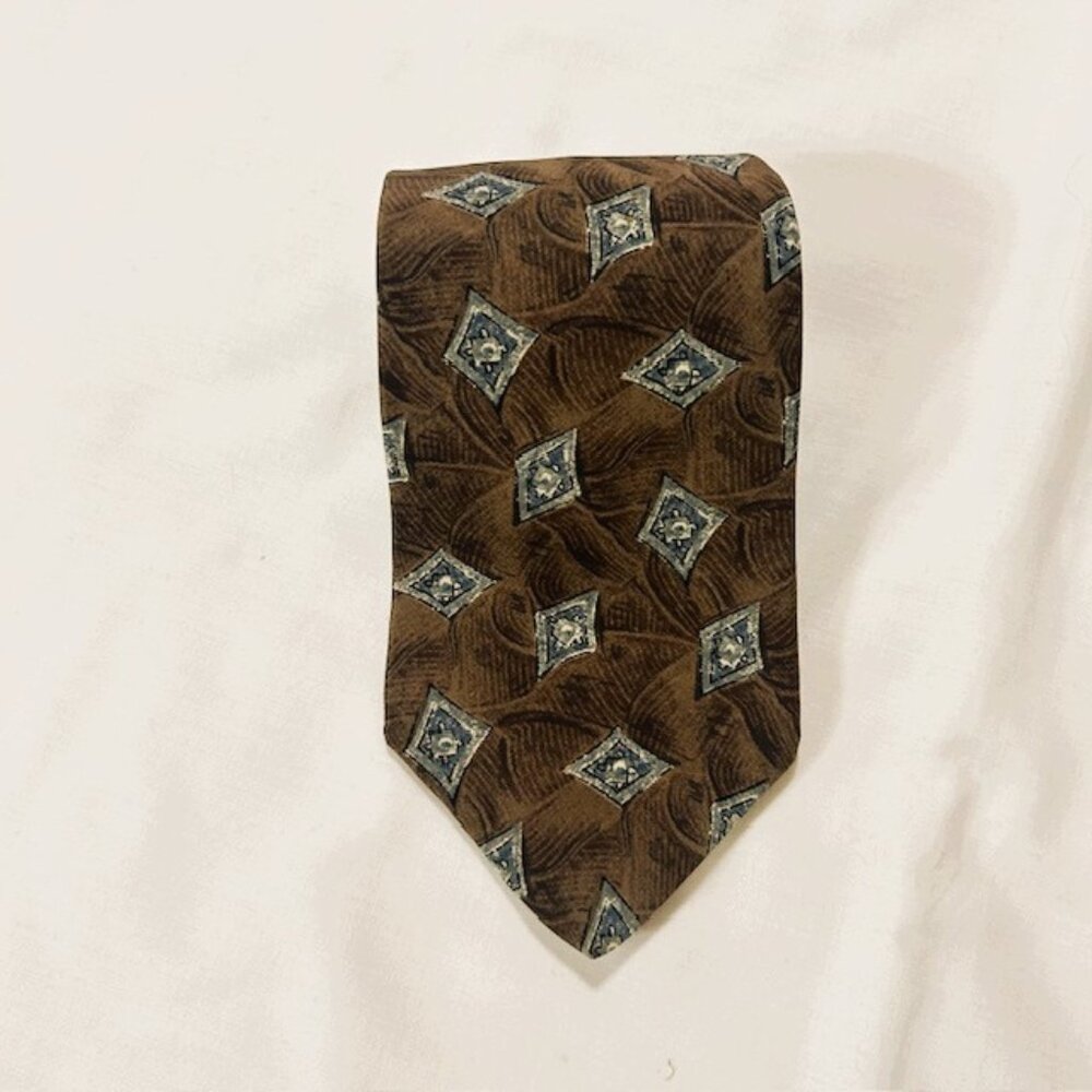 Peter Thomas by Superba Mens Tie 100% Silk Brown Grey 56 x 3.8 in